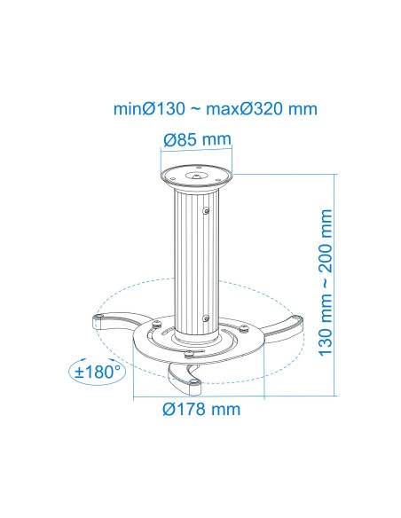 SOPORTE UNIVERSAL DE TECHO GIRATORIO 360º PARA PROYECTOR PLATA